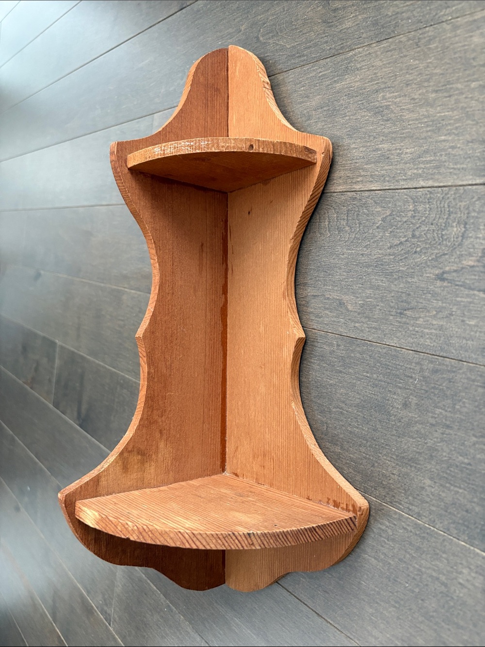 Rustic Brown Wooden Corner Wall Shelf, Vintage Handmade Antique Decor Accent